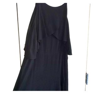 Black hi lo dress with ruffle trim